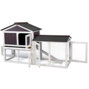 Coziwow 2 Story Rabbit Hutch Wooden Bunny Cage with Openable Roof, Removeable Tray, Ventilated Mesh, Gray+ Brown+ White CW12L0475 7