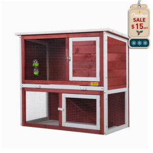 Coziwow 35″L 2-Tier Outdoor Inddor Wood Rabbit House With Waterproof Roof, Red + White CW12M0242