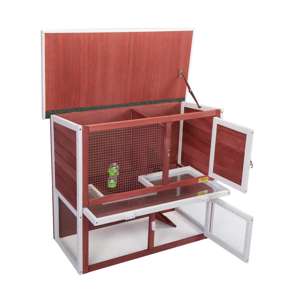Coziwow 35″L 2-Tier Outdoor Inddor Wood Rabbit House With Waterproof Roof, Red + White CW12M0242 36