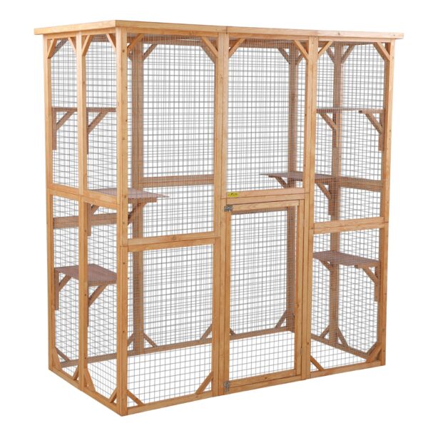 Coziwow Large Catio Wooden Outdoor Cat Enclosure Pet Cage with 6 Platforms CW12M0296 6