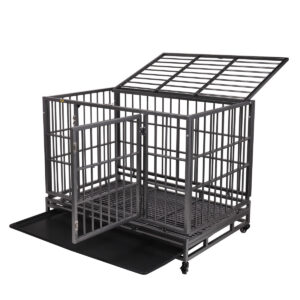 Coziwow 42.5″ Heavy Duty Dog Crate, Dog Kennel Cage With Lockable Wheels, Flat Roof CW12M0314 11