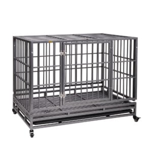 Coziwow 42" Heavy Duty Metal Large Dog Crate, High-End Stylish Dog Crate with a Flat Top, 4 360-Degree Rotating Casters, for Small to Large Dog