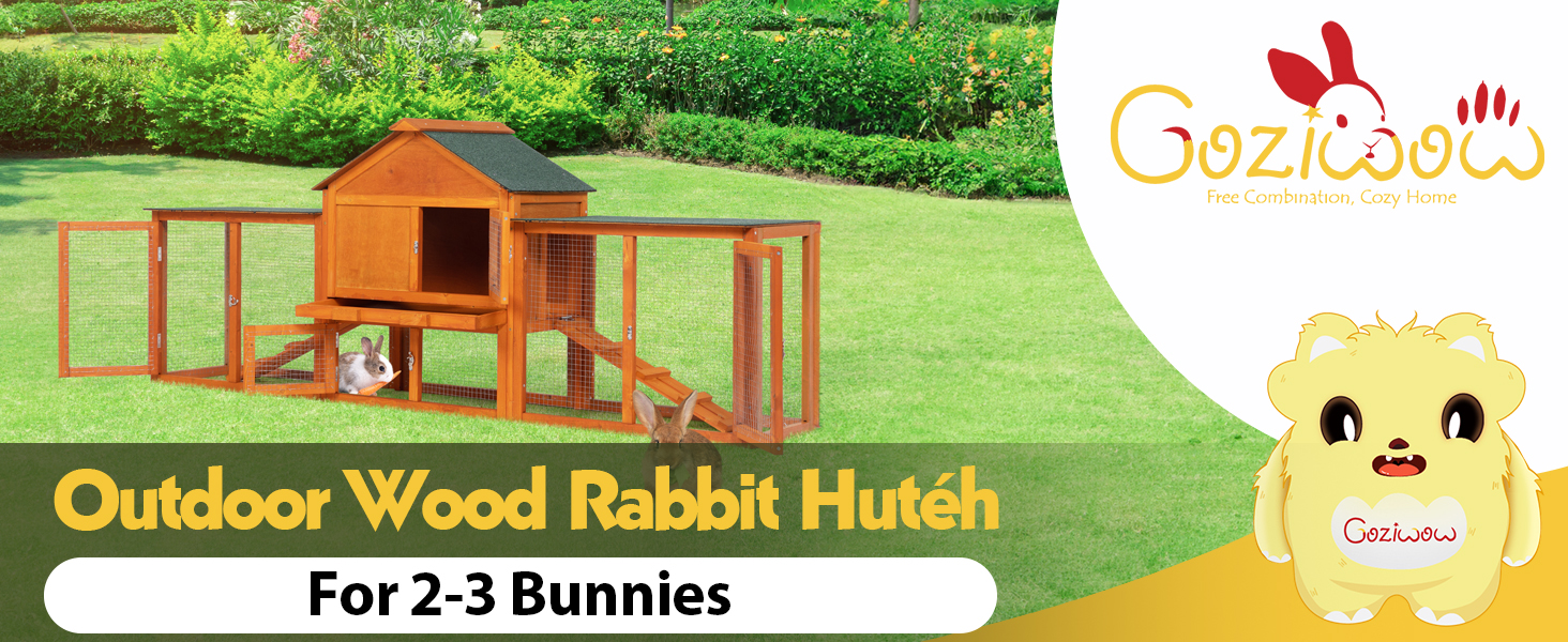 82"L Extra-Large Wooden Rabbit Cage With Double Runs, for 2-3 Bunnies CW12M0440 1 New Products