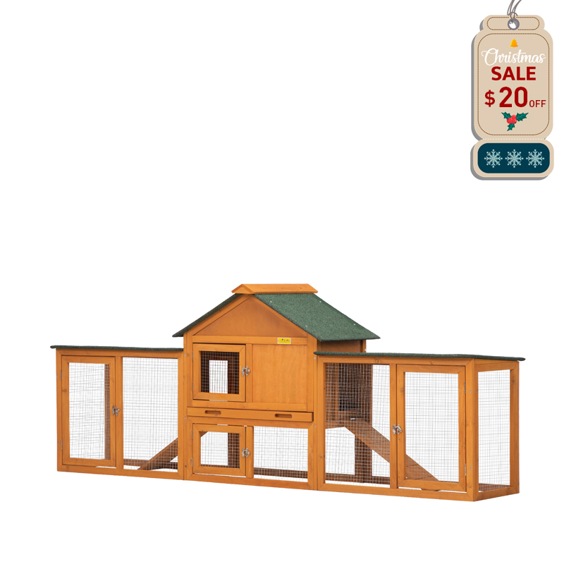 Coziwow 83.5"L Extra-Large Wooden Rabbit Cage With Double Runs, for 2-3 Bunnies, Orange CW12M0440
