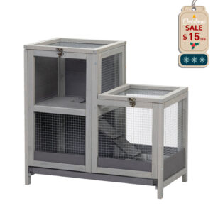 Coziwow 2-Tier Wooden Hamster Cage| Small Animal House with Removable Tray, Gray CW12M0530 Hamster Cage