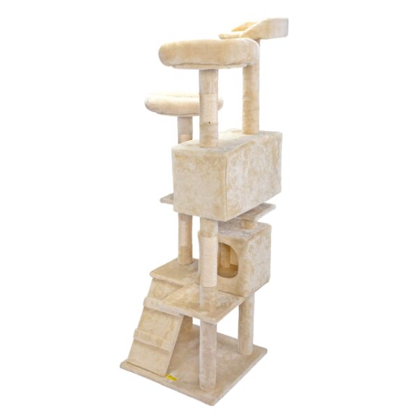 60″H Modern Cat Tree With Scratching Posts, Beige CW12N0207 32