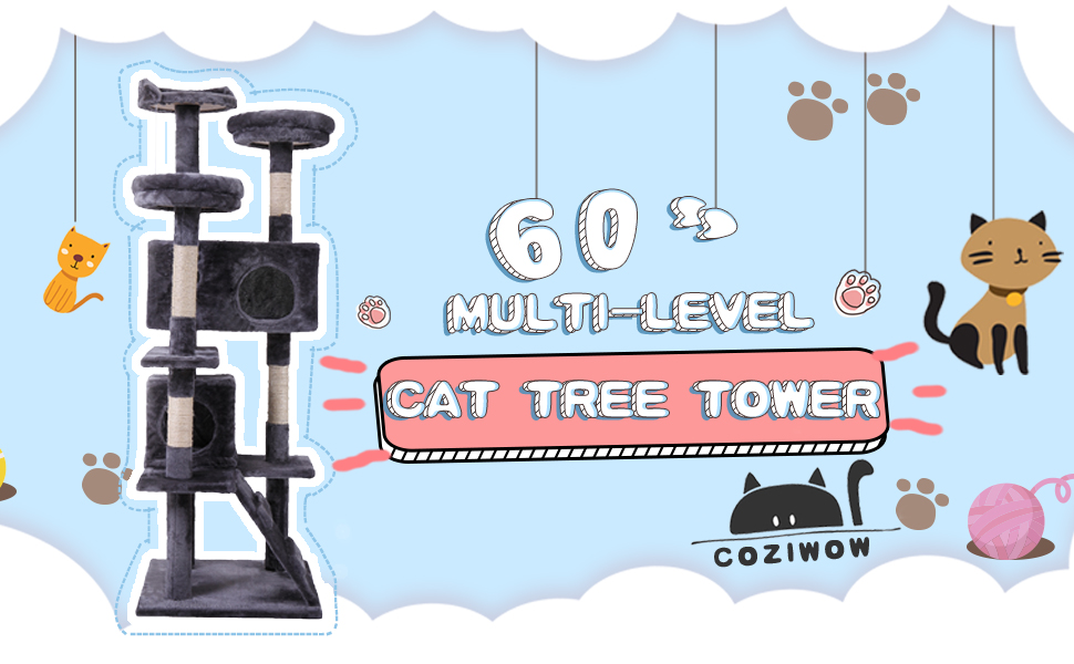 Coziwow 60″H Modern Cat Tree With Scratching Posts, Gray CW12N0207 aeve chen970×6001 1