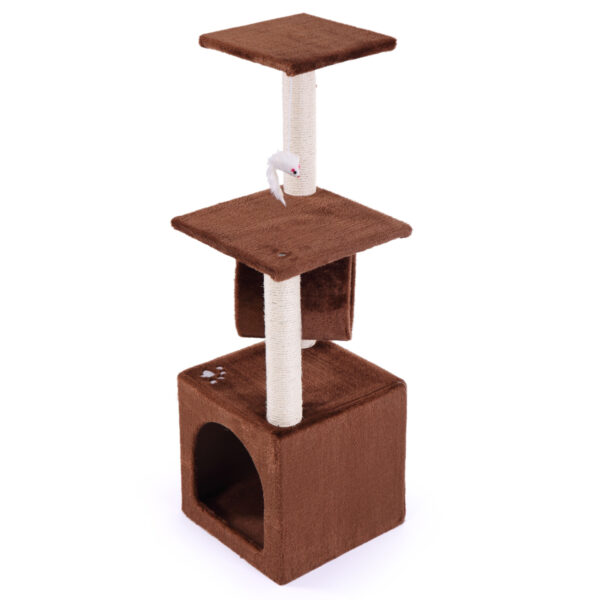 3-Tier Modern Cat Tree Tower House with Condo, Play Tunnel, Brown with Paw Pattern CW12N0225 5