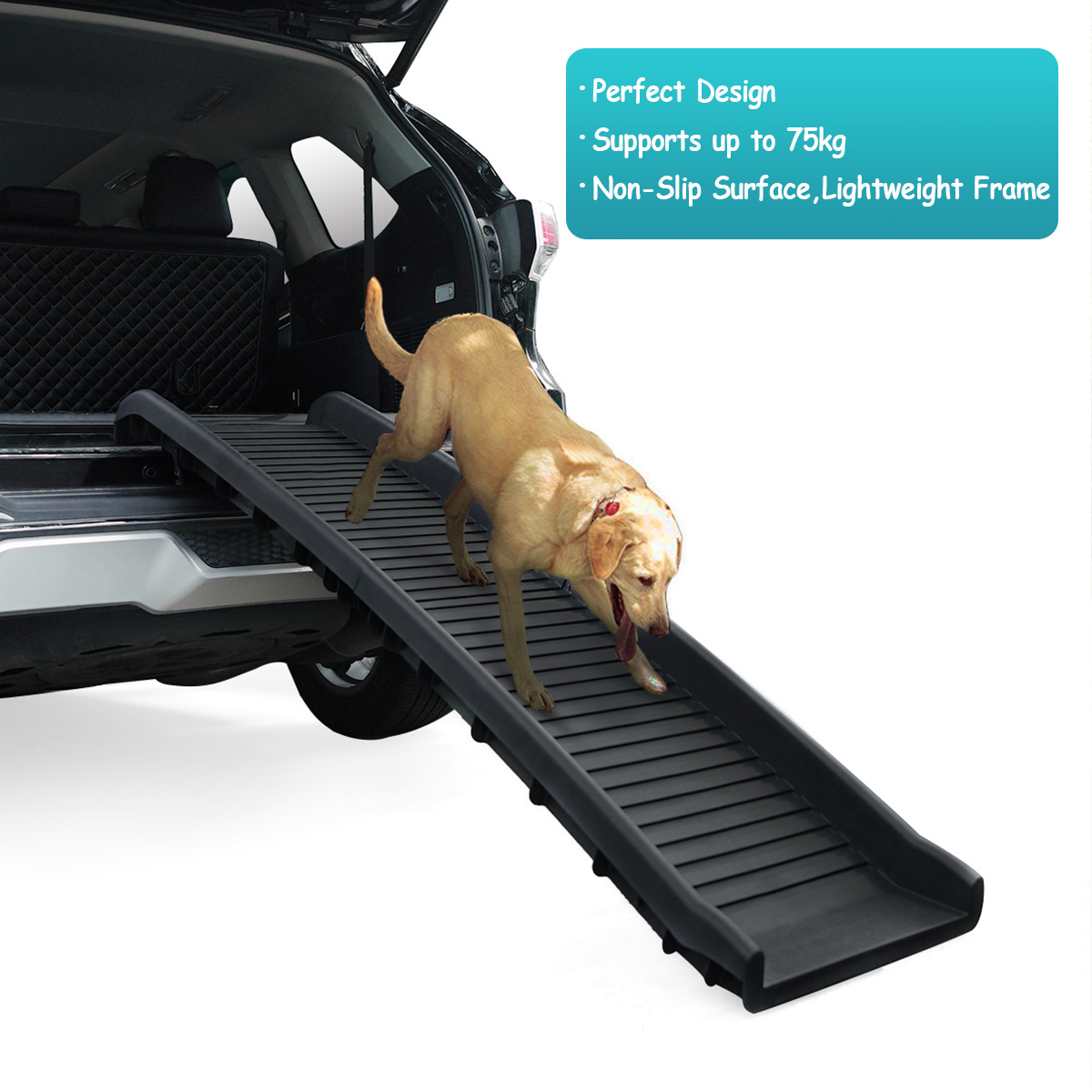 Folding Petdog Ramp With Nonslip Surface,Black- Coziwow