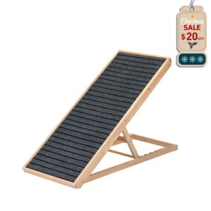 Coziwow 37.5"L Adjustable Wooden Dog Ramp Folding Portable Pet Ramp with Removable Non Slip Carpet Surface, Natural Wood CW12N0513