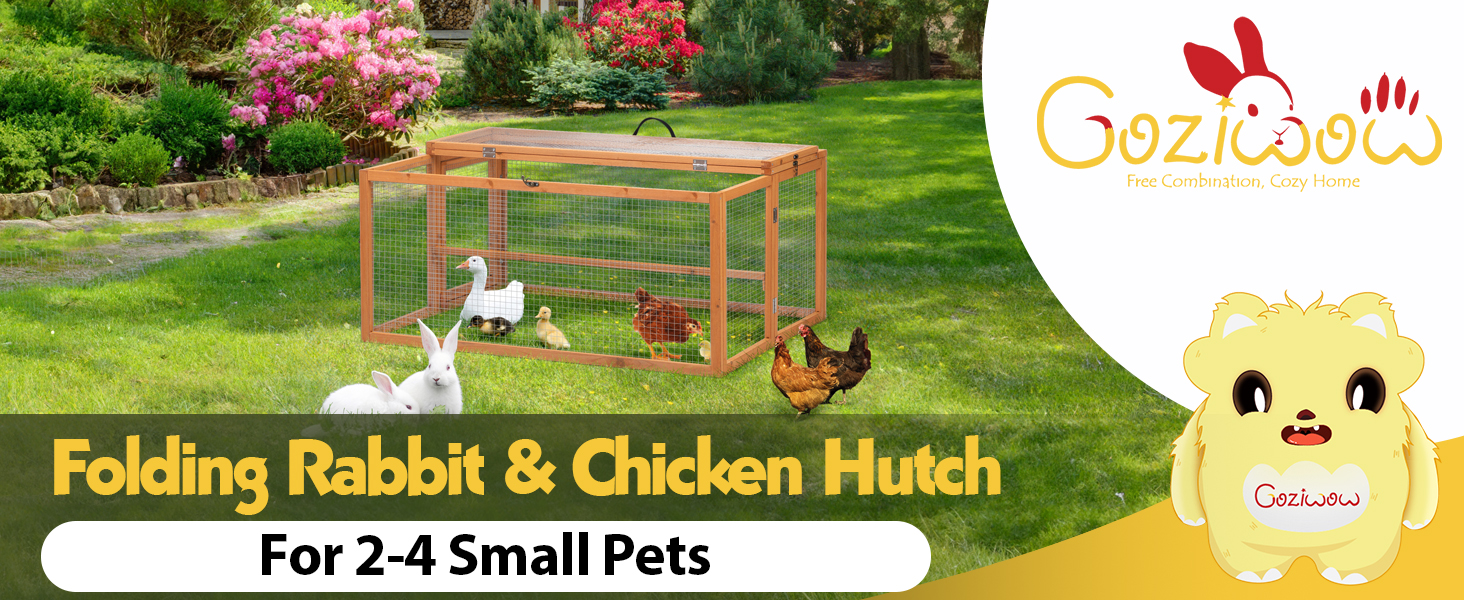 45″L Foldable Wood Rabbit Hutch Chicken Coop, Outdoor/Indoor, for 2-4 Pets, Orange CW12N0531 1
