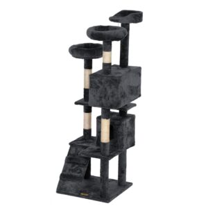 60″H Modern Cat Tree With Scratching Posts, Gray