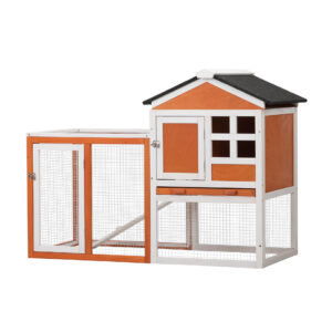 47″L 2-Story Wooden Rabbit Hutch With Hinged Asphalt Roof, for 1-2 Bunnies, Red + White CW12P0298 3