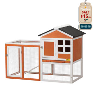 Coziwow 47″L 2-Story Wooden Rabbit Hutch, for 1-2 Bunnies, Indoor and Outdoor, Red + White CW12P0298