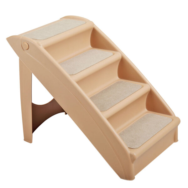 Coziwow 4-Step Portable Folding Pet Dog Stair Ladder with Soft Non Slip Mat, ABS Plastic, Beige CW12P0316 4