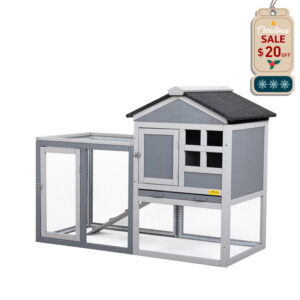 Coziwow 47"L 2-Story Wooden Rabbit Hutch, for 1-2 Bunnies, Indoor and Outdoor, Gray CW12P0496