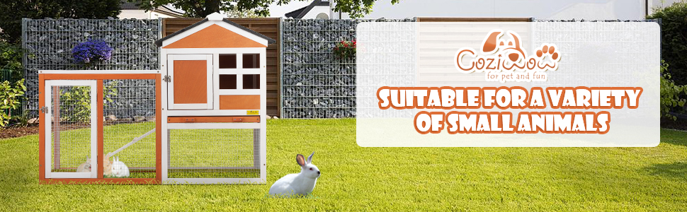 Coziwow 47″L 2-Story Wooden Rabbit Hutch, for 1-2 Bunnies, Indoor and Outdoor, Red + White