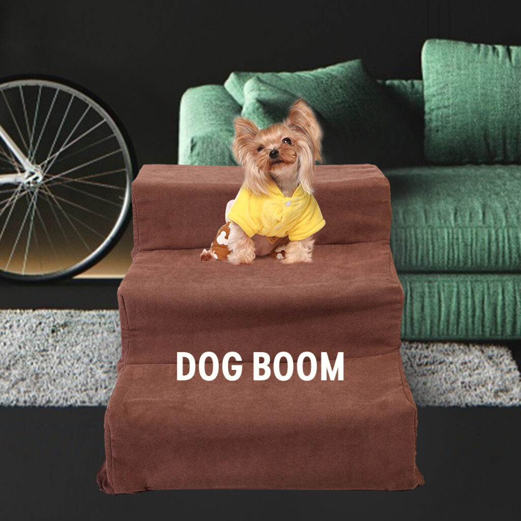 Coziwow Luxury 3-Step Pet Dog Stair Climber with Sturdy Frame, Washable Removable Slipcover, Brown CW12R0191 3 1