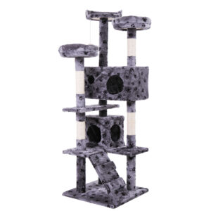 Coziwow 60″H Multi-Level Cat Tree Tower Kitten Condo House With Scratching Posts, Dangling Pompon, Gray Paw Print CW12R0209 2