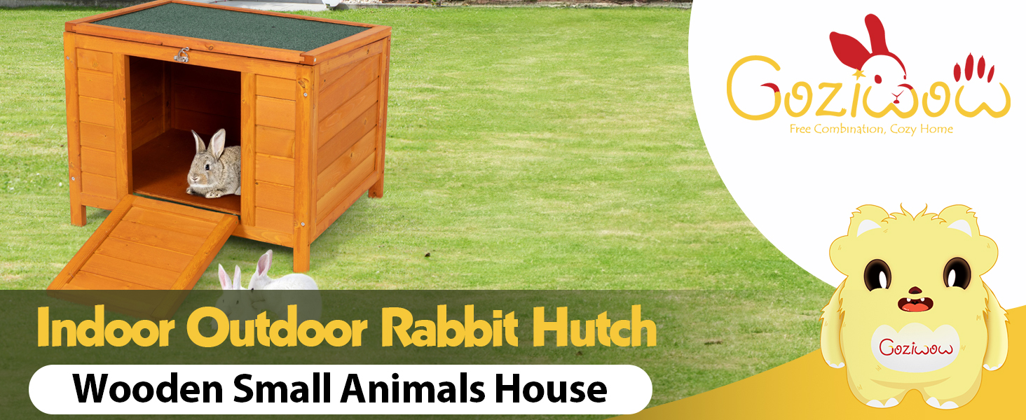 24″L Wooden Rabbit Hutch, Pet House for Cat Chicken Guinea Pig, Outdoor/Indoor, For 1 Pet CW12R0245