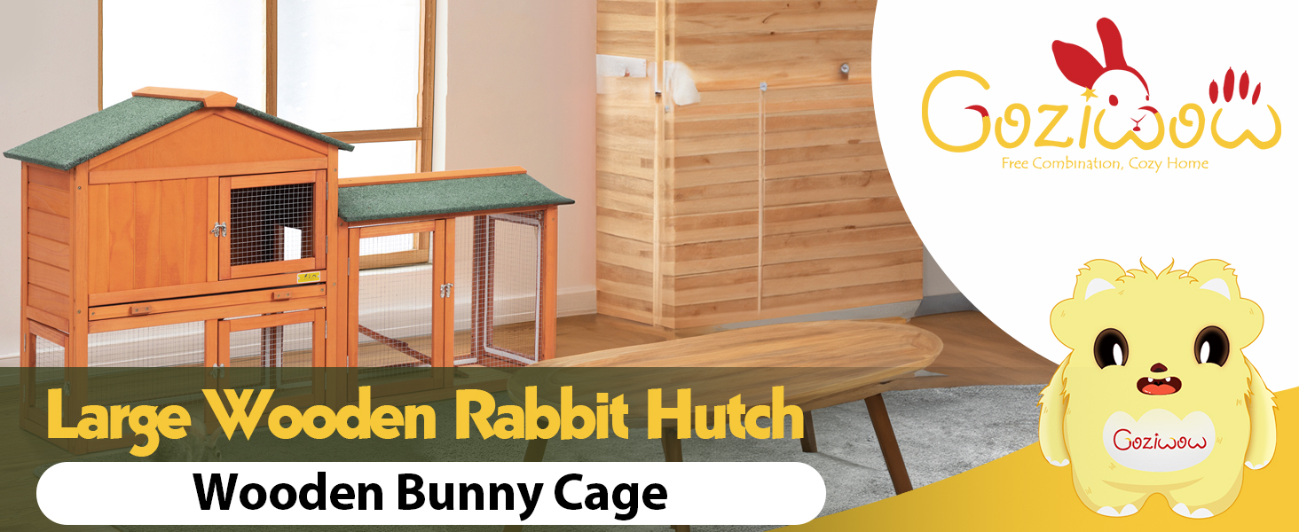 58″L 2-Tier Wooden Large Bunny Cage with Asphalt Roof, for 2-3 Bunnies, Orange CW12R0335 1