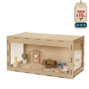 Coziwow Modern Large Cute Hamster Cage, Small Animal Enclosure, Natural Wood CW12S0462