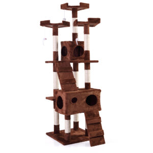 Coziwow 67" Cat Condo Tree Tower for Multiple Cats with 2 Boxes and 3 Perches, Brown