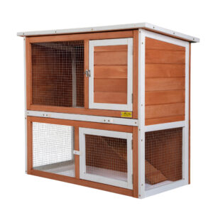 35″L 2-Tier Wood Waterproof Rabbit Hutch, Guinea Pig Cage, Indoor/Outdoor, For 1-2 Small Animals, Orange CW12T0481 18 1 Rabbit Hutch