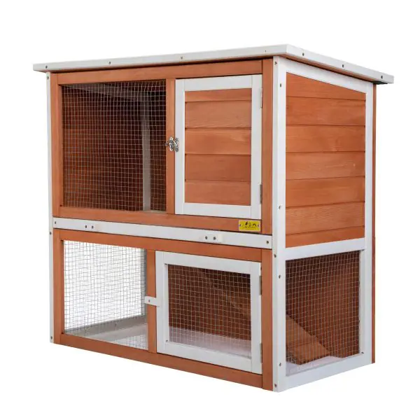 2-Tier Wood Rabbit Hutch Backyard, Orange - Coziwow 2-Tier Wood Rabbit Hutch Backyard, Orange - Coziwow