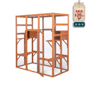 Coziwow Extra Large Wood Cat Enclosure| Walk-in Cat Playpen With Jumping Platforms, Orange CW12T0499