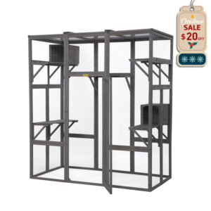 Coziwow Extra Large Wood Cat Enclosure| Walk-In Cat Playpen With Jumping Platforms, Gray CW12T0535