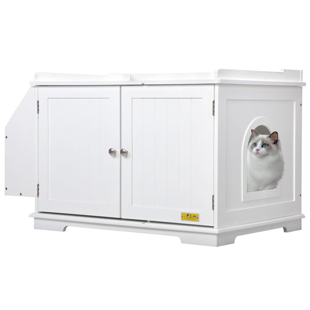 Coziwow Wooden Cat Litter Box Enclosure W/ Removable Partition & Magazine Rack, White CW12U0482 3 1