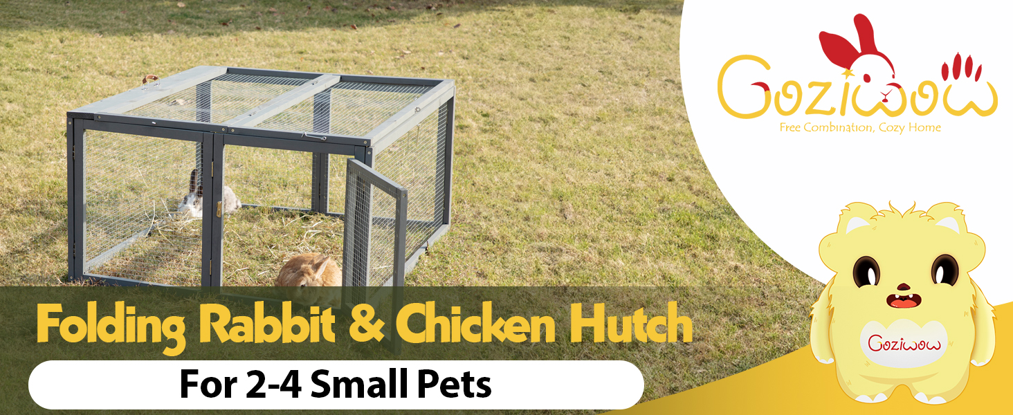 45″L Foldable Wood Rabbit Hutch Chicken Coop, Outdoor/Indoor, For 2-4 Pets, Gray CW12U0500 1
