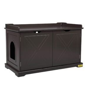Coziwow Multifunctional Wooden Cat Washroom Storage Bench Litter Box Cabinet, Brown CW12W0321 3