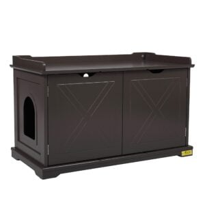 Coziwow Wooden Cat Litter Box Enclosure Furniture, Brown CW12W0321 3 Cat Litter Box