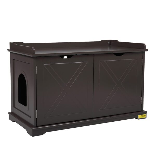 Coziwow Multifunctional Wooden Cat Washroom Storage Bench Litter Box Cabinet, Brown CW12W0321 3