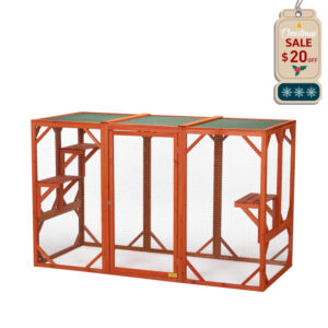 Coziwow Large Wooden Catio| Indoor and Outdoor Cat Enclosure with Asphalt Roof, Orange CW12W0519 novgift