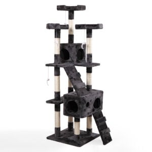 Coziwow 67" Multi-Level Cat Tree Tower Kitten Condo House with Scratching Posts, Grey with Paw Print CW12X0053 2 Cat Trees