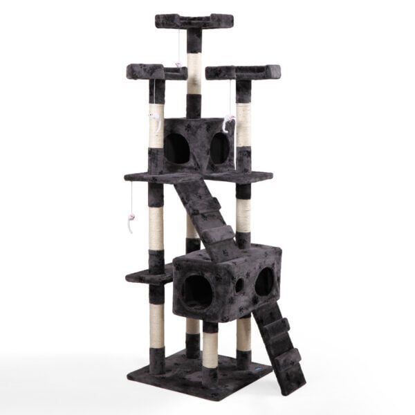 Coziwow 67" Multi-Level Cat Tree Tower Kitten Condo House with Scratching Posts, Grey with Paw Print CW12X0053 2