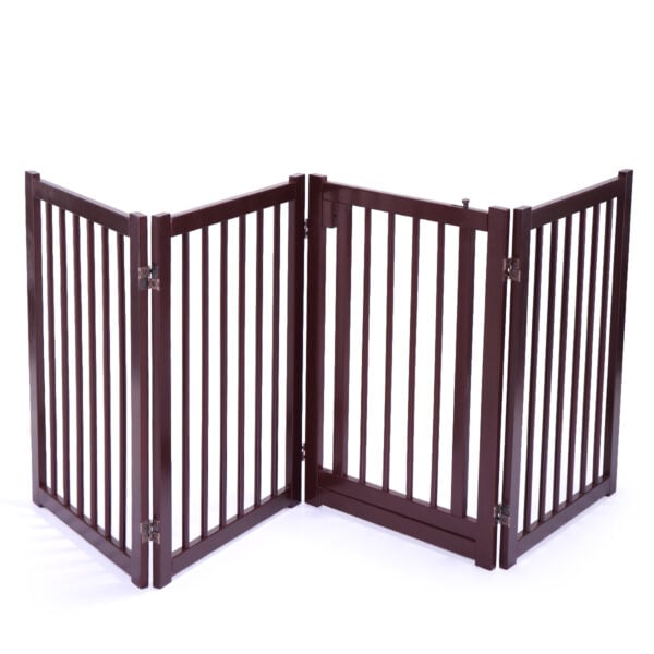 Coziwow 30"H 4 Panels Folding Wood Dog Gate, Lockable Freestanding Dog Fence with Latch Door, Width to 80.3", Brown CW12X0232 36