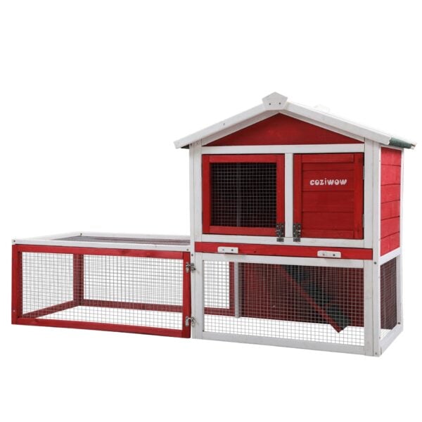 61” Wooden Rabbit Hutch Outdoor Chicken Coop with Large Mesh Run CW12X04124