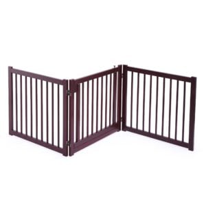 Coziwow 81.5"W 3 Panels Wooden Folding Indoor Dog Gate, Adjustable Freestanding Pet Fence with Lockable Door, Brown CW12Y0233 11