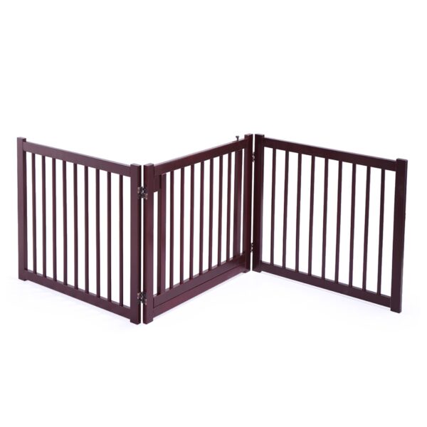 Coziwow 24" 3 Panels Wooden Folding Dog Fence, Adjustable Freestanding Pet Gate with Lockable Door, 360-Degree Rotation Hinges, Dark Espresso CW12Y0233 11