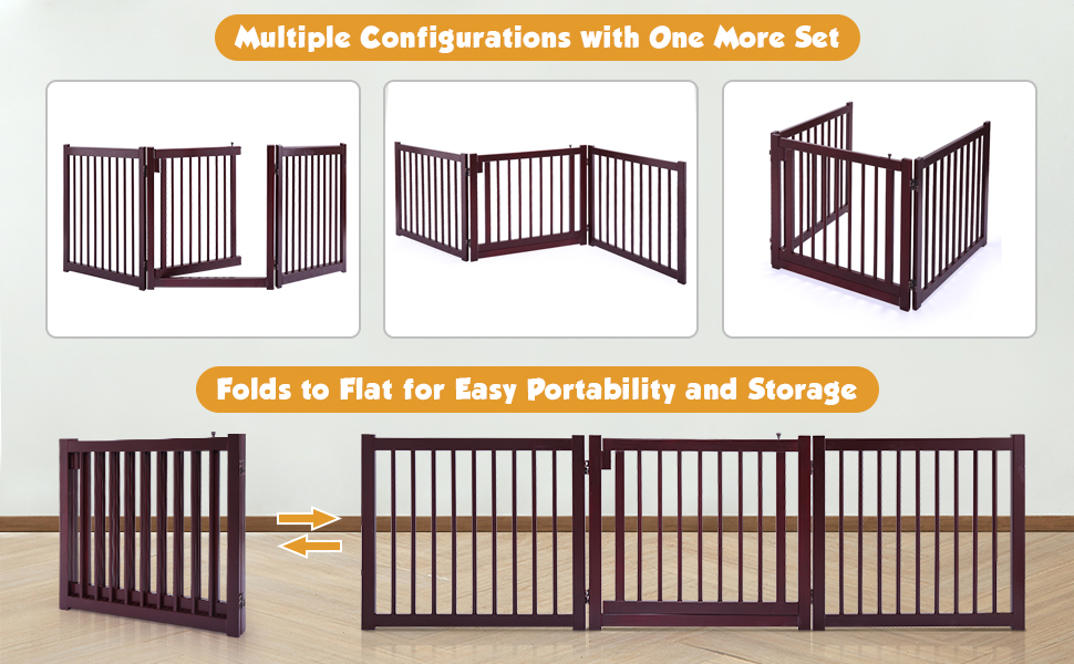 Coziwow 24" 3 Panels Wooden Folding Indoor Dog Gate, Adjustable Freestanding Pet Fence with Lockable Door, 360-Degree Rotation Hinges, Dark Espresso CW12Y0233ARebecca970X6002