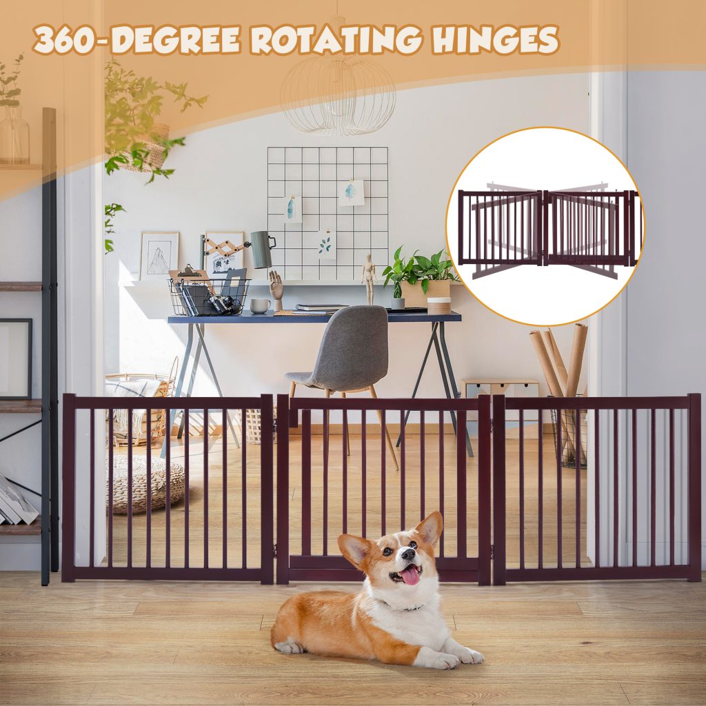 Coziwow 24" 3 Panels Wooden Folding Indoor Dog Gate, Adjustable Freestanding Pet Fence with Lockable Door, 360-Degree Rotation Hinges, Dark Espresso CW12Y0233zt Rebecca2000x20001
