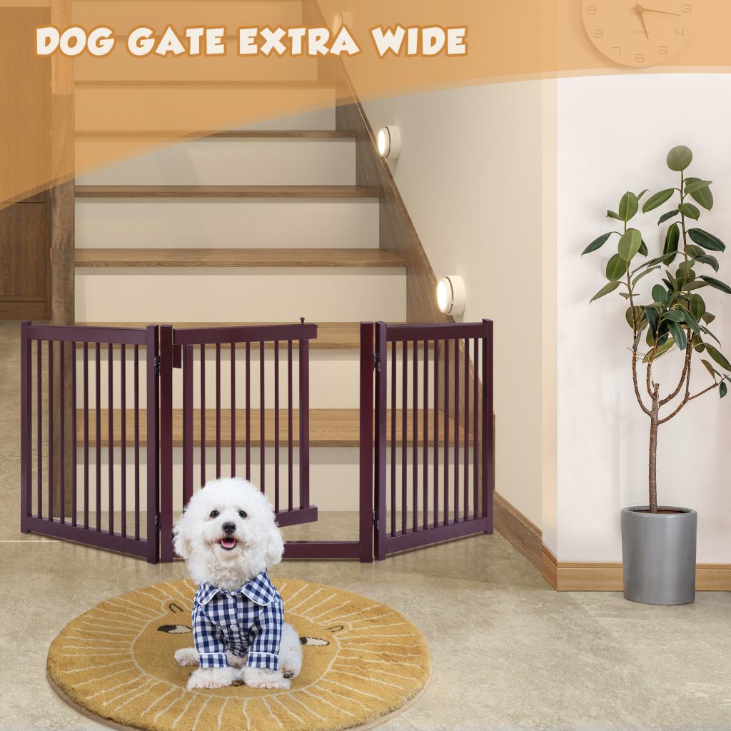 Coziwow 24" 3 Panels Wooden Folding Indoor Dog Gate, Adjustable Freestanding Pet Fence with Lockable Door, 360-Degree Rotation Hinges, Dark Espresso CW12Y0233zt Rebecca2000x20002