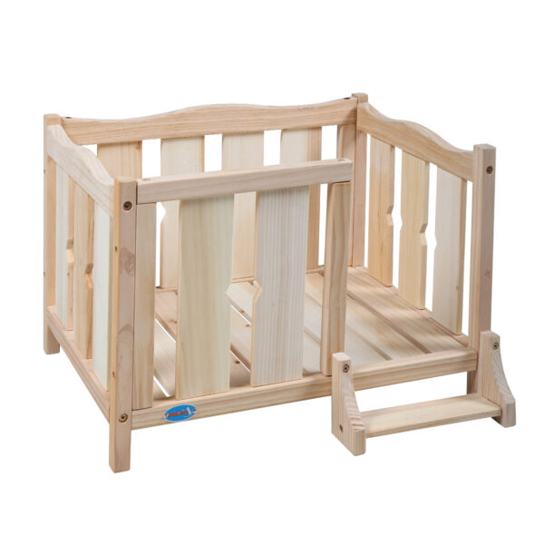 Coziwow Sturdy Durable Elevated Open Wooden Dog Frame Furniture with Side Ladder, for Small to Medium Size Pets, Original Wood CW12Y02861