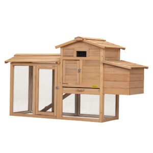 Coziwow 59"L Wooden Indoor and Outdoor Bunny House With Ramp, Burly Wood CW12Y0413 2