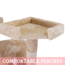 Coziwow 67″ Soft Flannel Covered Multi-Level Cat Tree Tower Condo House For Multiple Cats W/ 3 Perches, 2 Climbing Ladders, 4 Hanging Toys, Beige DM 20220527134445 004