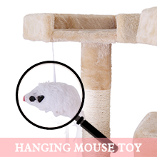 Coziwow 67″ Soft Flannel Covered Multi-Level Cat Tree Tower Condo House For Multiple Cats W/ 3 Perches, 2 Climbing Ladders, 4 Hanging Toys, Beige DM 20220527134445 005